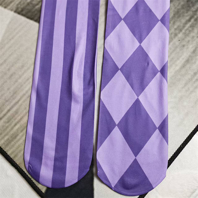 Purple Striped Gothic Geometric Pattern Thigh High Socks